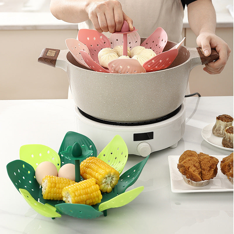 1pc Foldable Plastic Lotus Flower Steamer Basket for Home Use