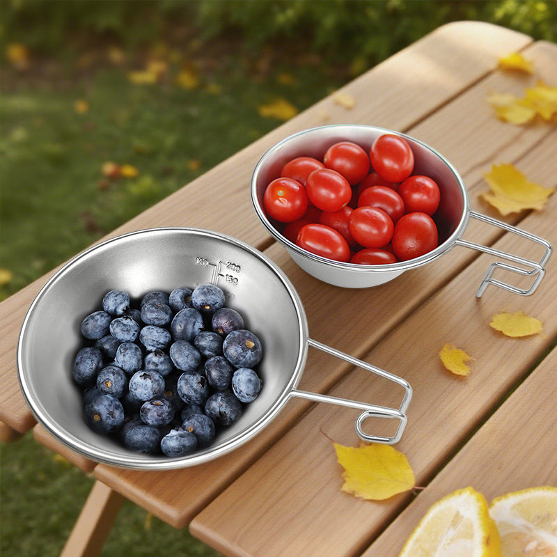1pc Outdoor Camping Snow Roller Bowl 304 Stainless Steel Portable Picnic Tableware Barbecue Tableware Lightweight Camping Equipment