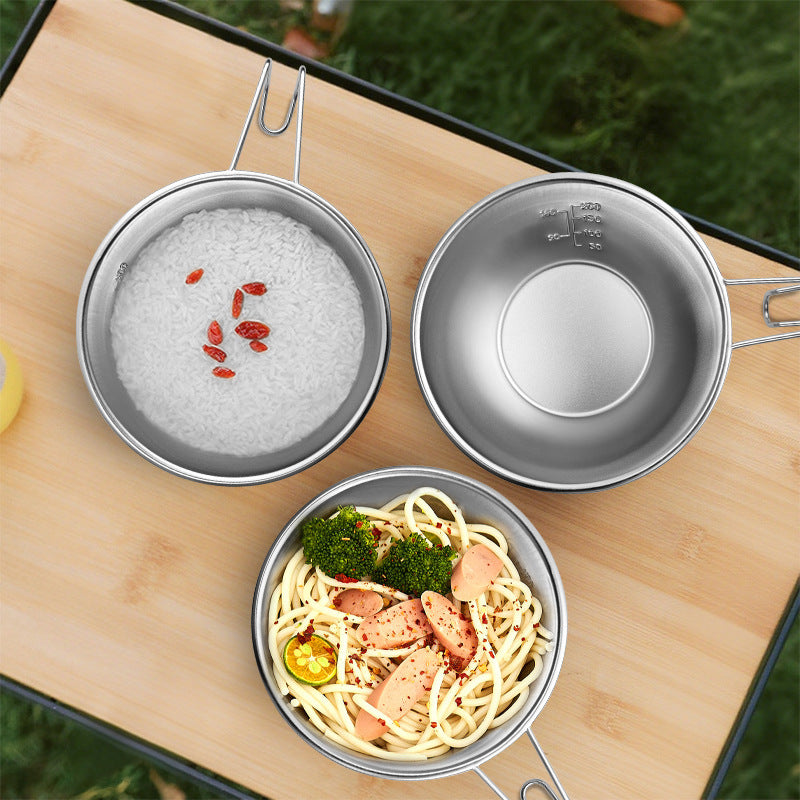 1pc Outdoor Camping Snow Roller Bowl 304 Stainless Steel Portable Picnic Tableware Barbecue Tableware Lightweight Camping Equipment