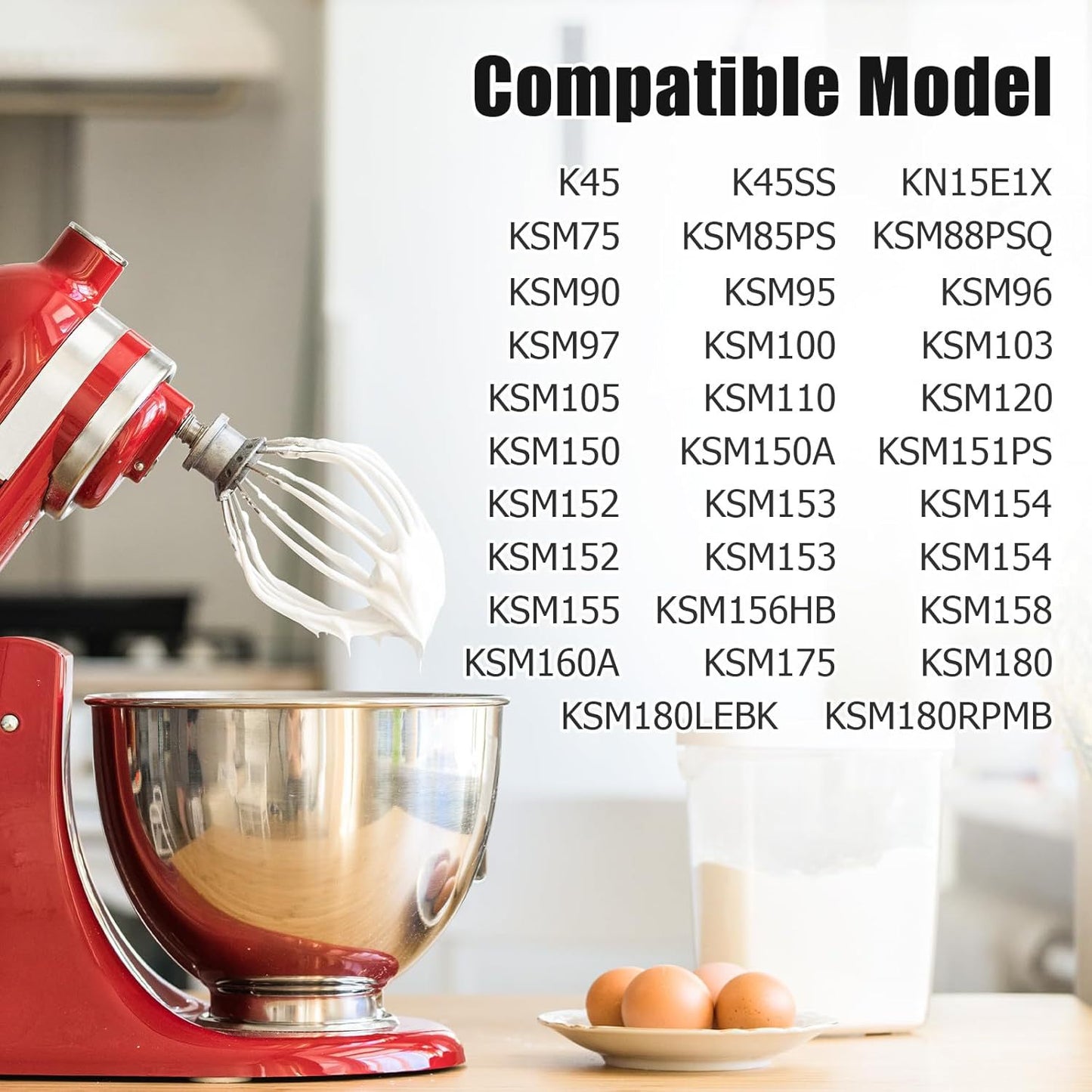 1pc Kitchen Aid 4.5-5QT Stainless Steel Egg Whisk Ball Multi-Model Compatible Egg Beater Accessory Cream Mixing Head