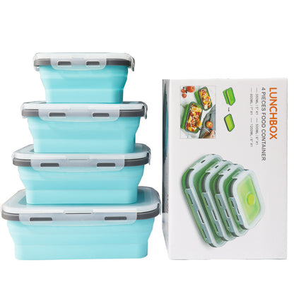 1set/4pc Silicone Foldable Lunch Box with Lid Portable Lunch Box for Freshness Preservation