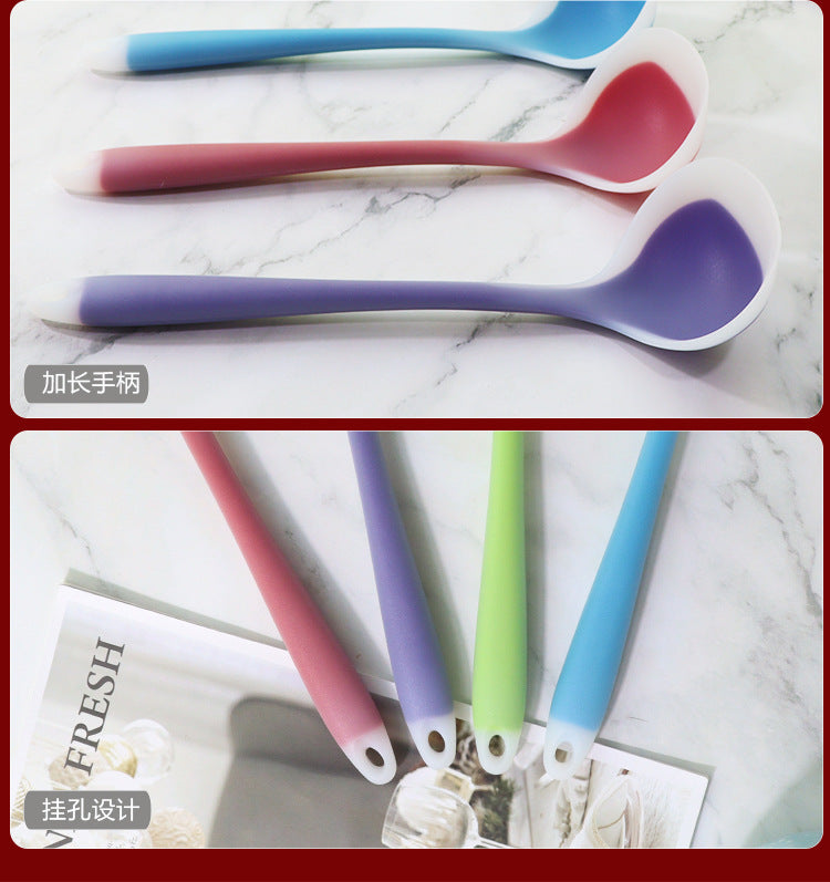 1pc Colored Large Silicone Soup Spoon, Household Heat-resistant Long Handled Soup Spoon
