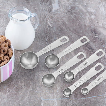 6pc/set Stainless Steel Round Measuring Spoon Baking Scale Seasoning Measuring Spoon