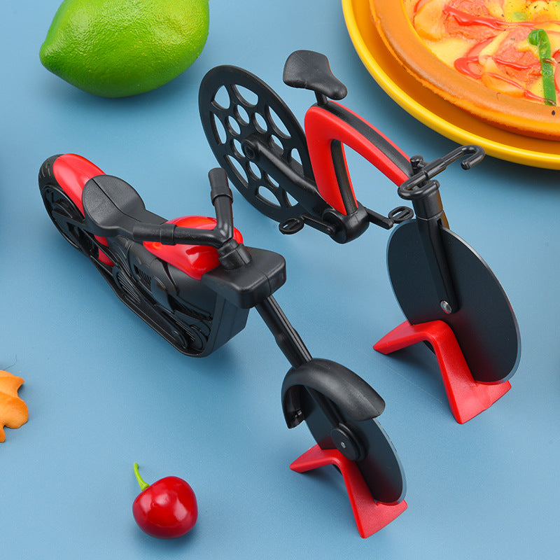 1pc Creative Bicycle Pizza Knife Motorcycle Double Wheel Household Stainless Steel Roller Pizza Knife