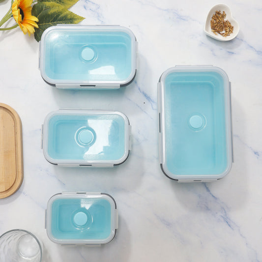 1set/4pc Silicone Foldable Lunch Box with Lid Portable Lunch Box for Freshness Preservation