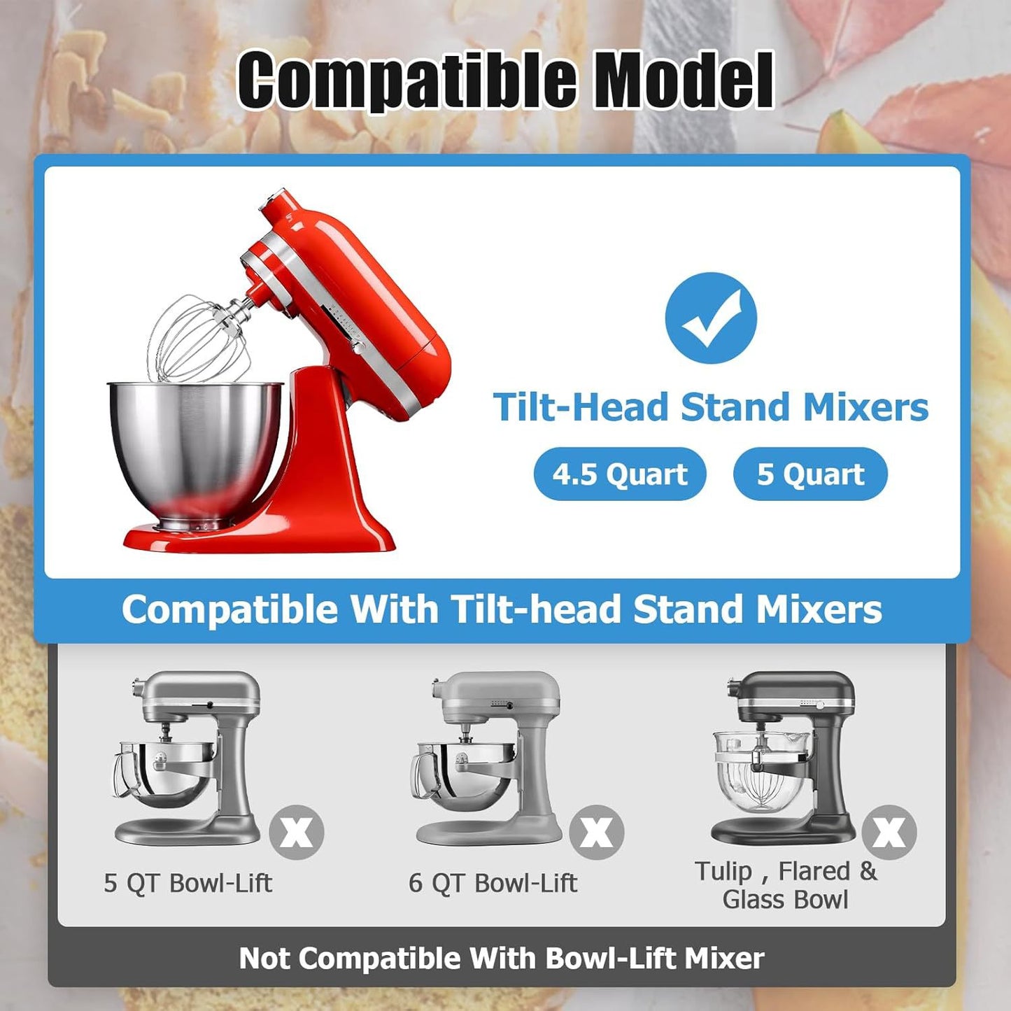 1pc Kitchen Aid 4.5-5QT Stainless Steel Egg Whisk Ball Multi-Model Compatible Egg Beater Accessory Cream Mixing Head