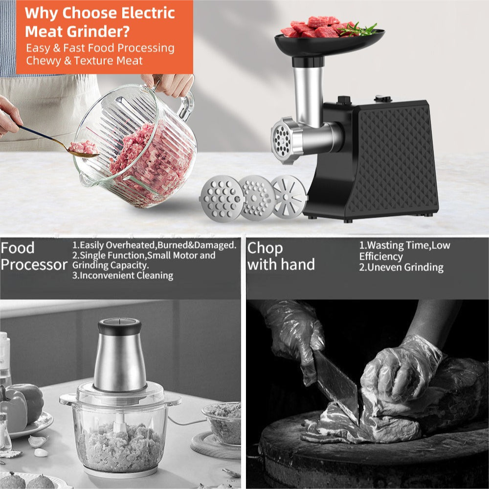 Electric Meat Grinder and Sausage Stuffer Machine 3 Size Cutting Plates Multifunctional Mincer with EU US UK AU Plug Options