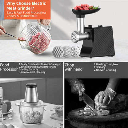 Electric Meat Grinder and Sausage Stuffer Machine 3 Size Cutting Plates Multifunctional Mincer with EU US UK AU Plug Options