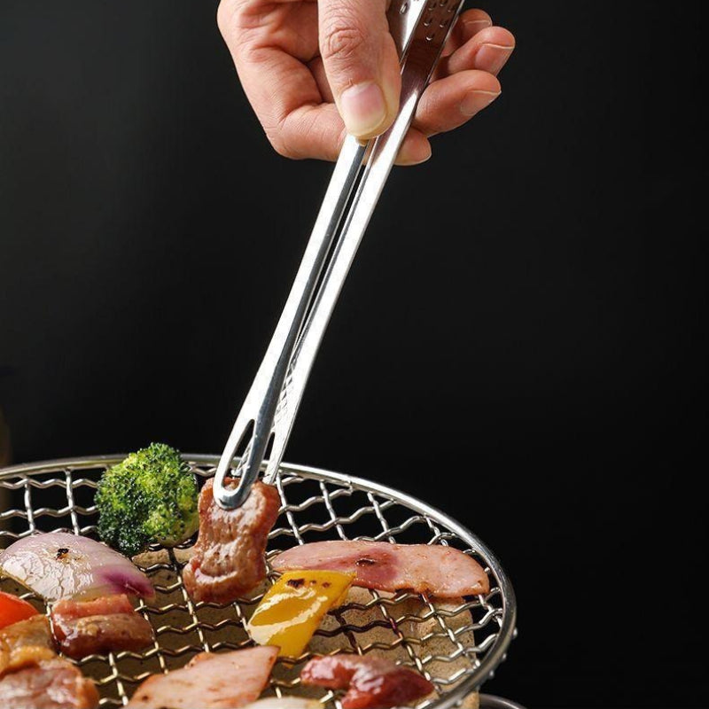 1pc Stainless Steel BBQ Tongs - Heat Resistant Food Tongs for Grilling & Kitchen Bread Serving