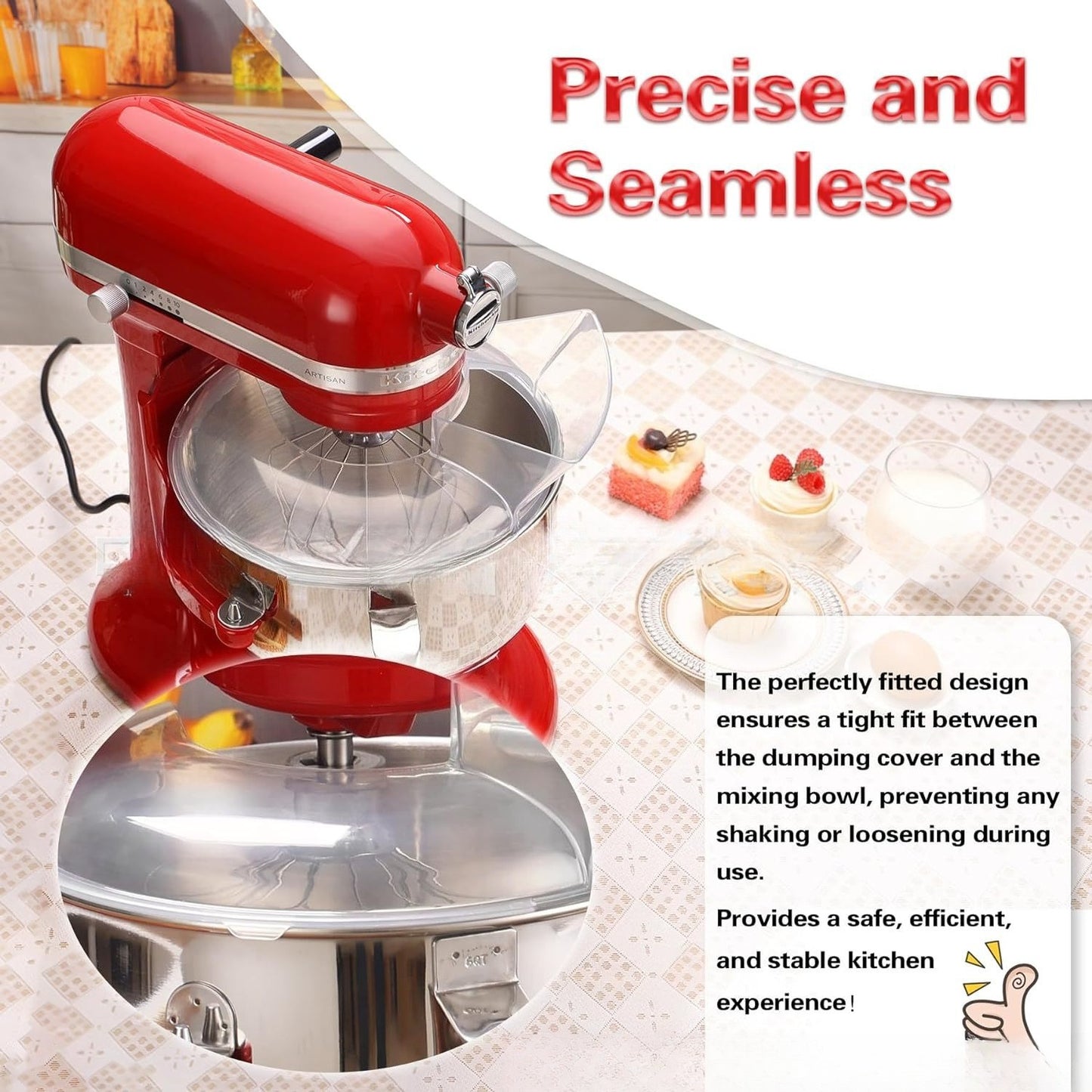 Food Grade Transparent Plastic 6-8QT Stand Mixer Splash Guard with Enlarged Pour Spout Vertical Mixer Anti-Overflow Anti-Splash Baking Accessory