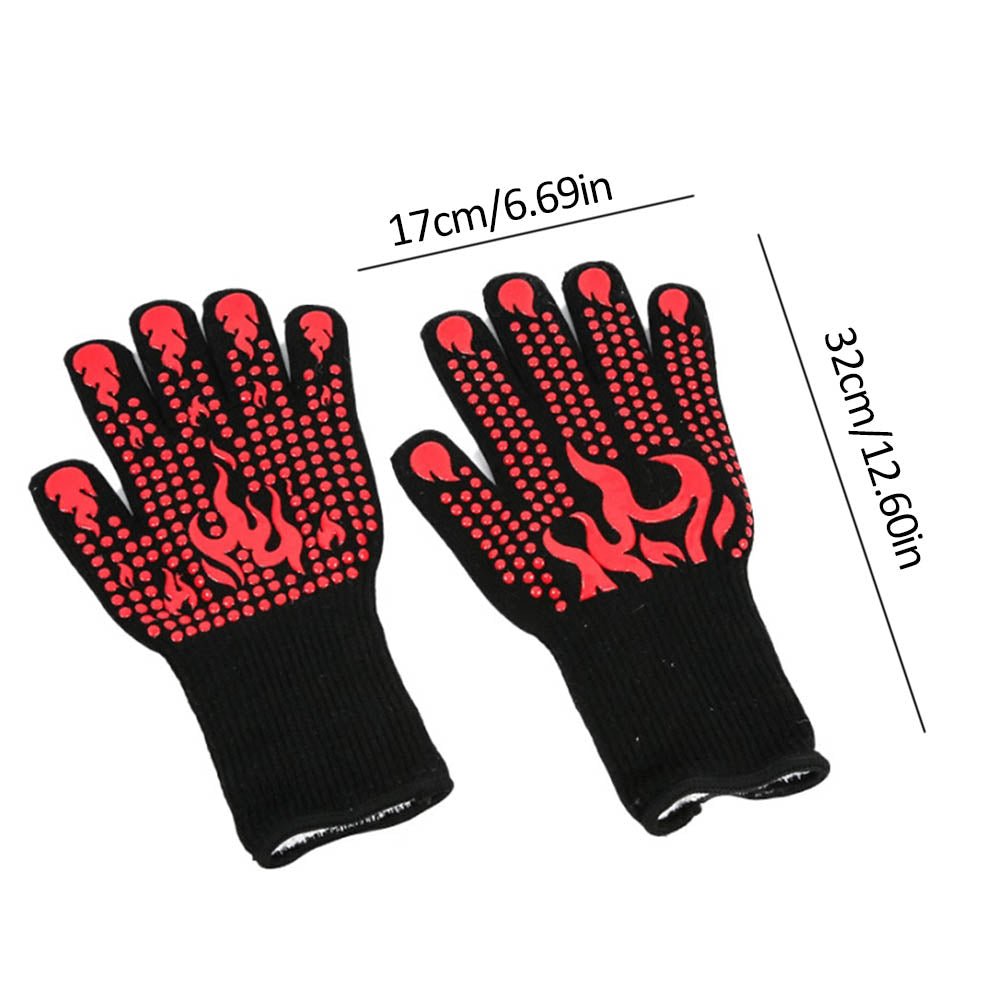 2pcs/Pair Heat Resistant Gloves for BBQ Double Layer Thickened Silicone Oven Gloves Fire Retardant Cooking Gloves for Grilling