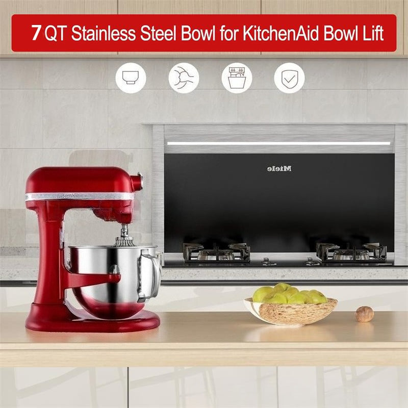 7QT Large Capacity Stainless Steel Mixing Bowl Replacement with Handle for Stand Mixer