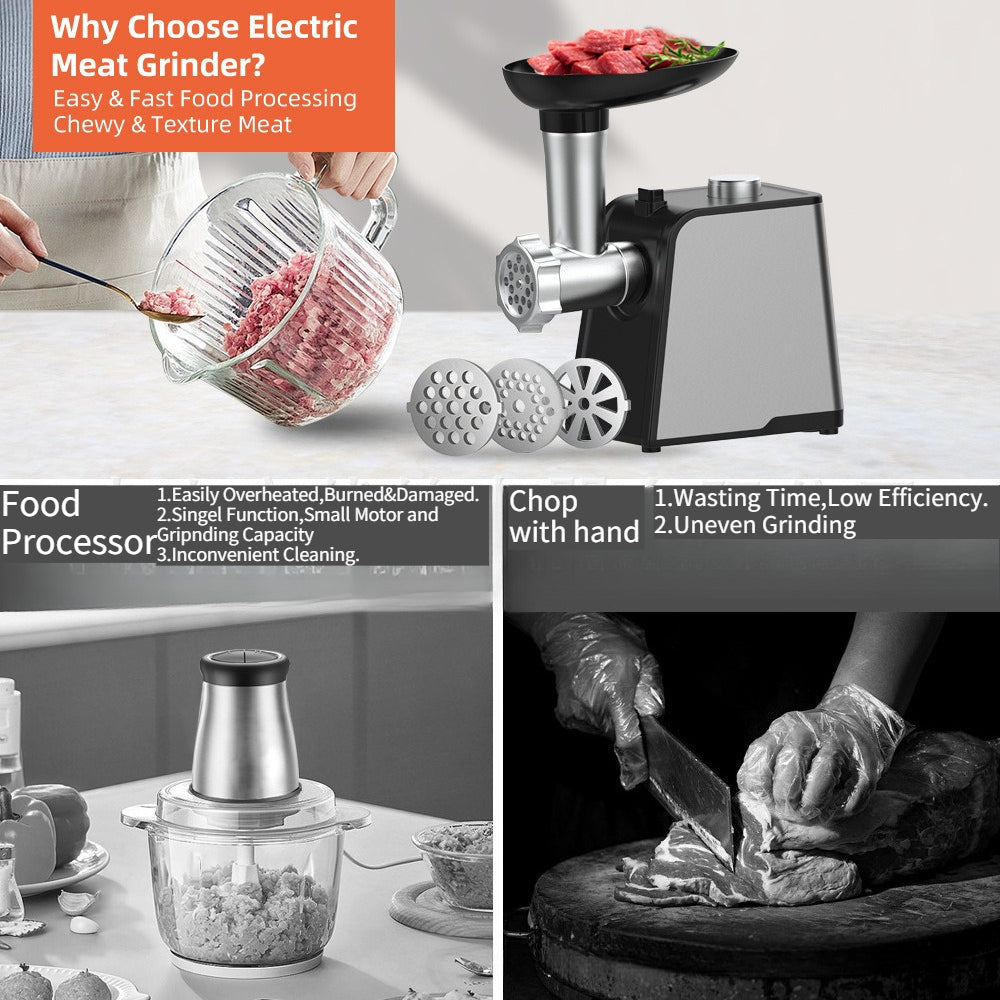 Multifunctional Electric Meat Grinder Sausage Stuffer for Home & Commercial Use Dual Material Stainless Steel/Iron 4 Plug Options