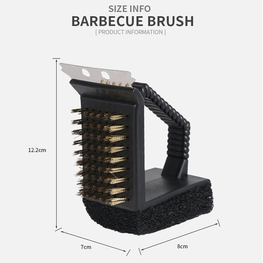 1PC BBQ Tool Cleaner Brush 3-in-1 Cleaning Brush with Copper Bristles, Sponge Nylon Brush and Steel Scraper
