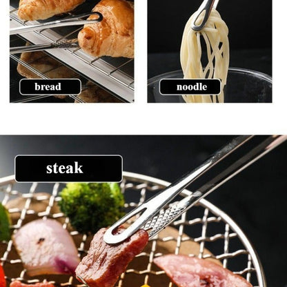 1pc Stainless Steel BBQ Tongs - Heat Resistant Food Tongs for Grilling & Kitchen Bread Serving