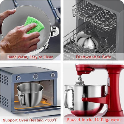 7QT Large Capacity Stainless Steel Mixing Bowl Replacement with Handle for Stand Mixer