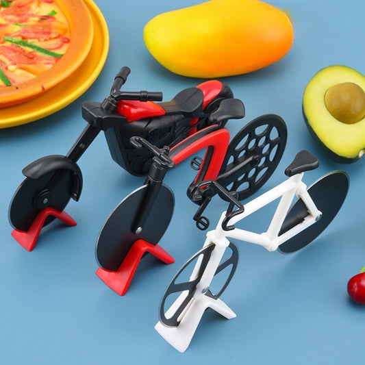 1pc Creative Bicycle Pizza Knife Motorcycle Double Wheel Household Stainless Steel Roller Pizza Knife