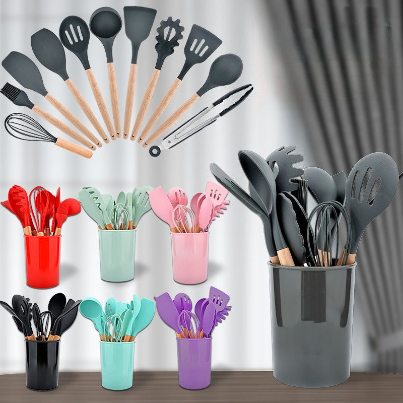 12pcs/set Silicone Kitchenware Utensils Set Spoon Tongs Kit