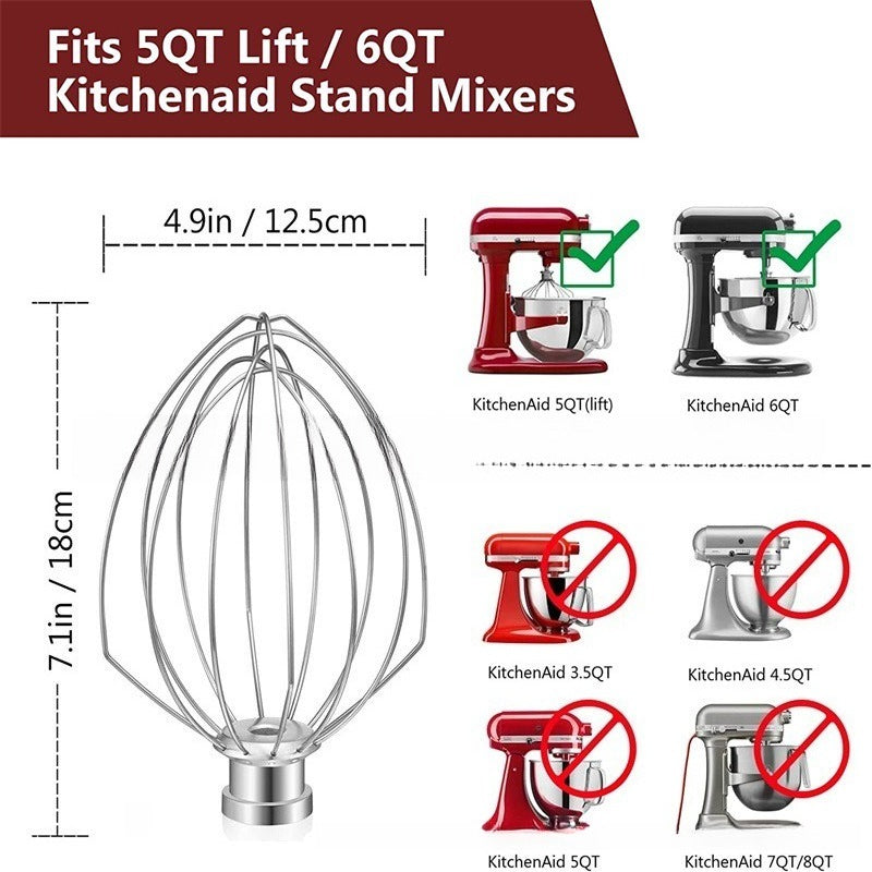 1pc KN256WW 6QT Egg Cream Wire Whip Stainless Steel Kitchen Aid Vertical Mixer Accessories
