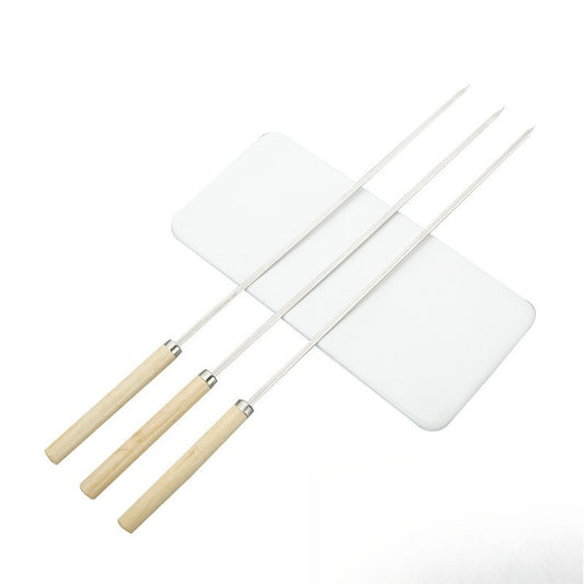 10Pcs/Set Barbecue Skewer with Wooden Handle Stainless Steel Barbecue Skewer