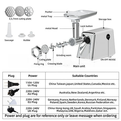 Multifunctional Electric Meat Grinder Household Small Sausage Stuffer Stainless Steel Commercial Mincer