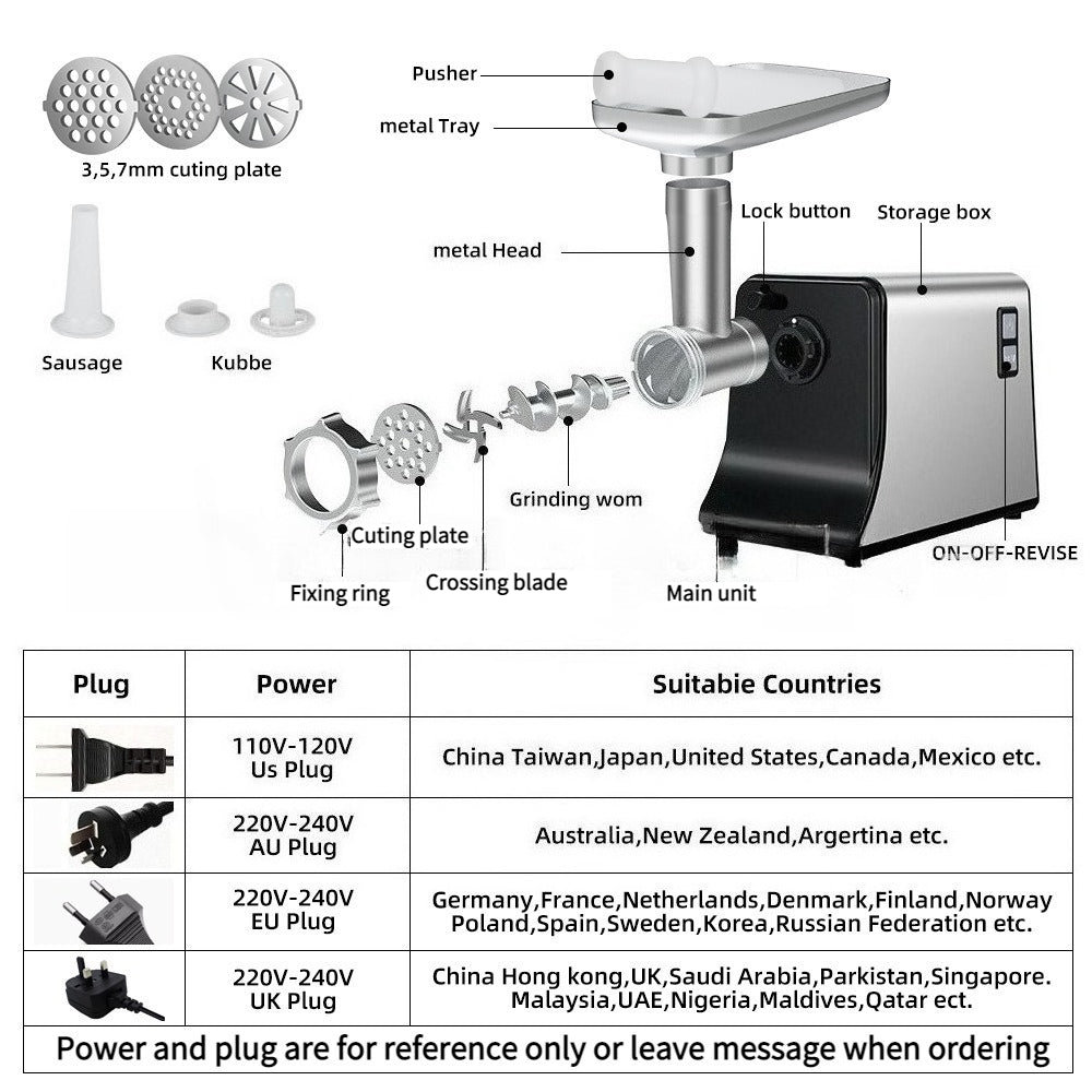Compact Fully Automatic Electric Meat Grinder Kitchen Mincer Sausage Filler All-in-One Machine