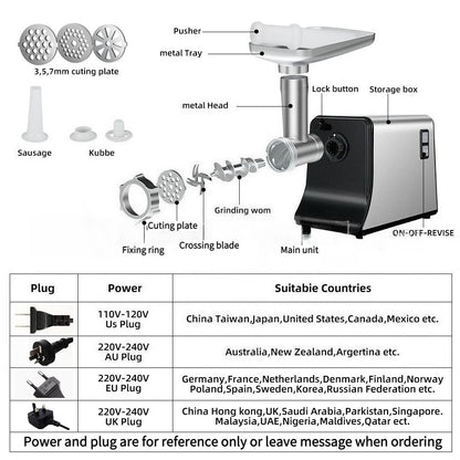 Compact Fully Automatic Electric Meat Grinder Kitchen Mincer Sausage Filler All-in-One Machine