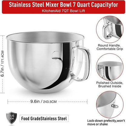 6QT Stainless Steel Mixing Bowl Kitchenaid Vertical Mixer, Kitchen Treasure 6QT Oblique Head Mixer with Handle