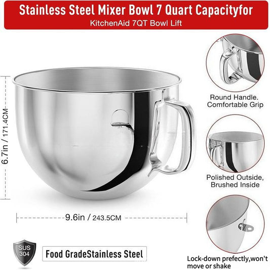 6QT Stainless Steel Mixing Bowl Kitchenaid Vertical Mixer, Kitchen Treasure 6QT Oblique Head Mixer with Handle