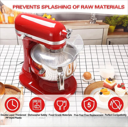 Food Grade Transparent Plastic 6-8QT Stand Mixer Splash Guard with Enlarged Pour Spout Vertical Mixer Anti-Overflow Anti-Splash Baking Accessory
