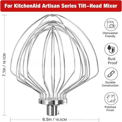KN211WW Stainless Steel 11 Wire Whip Attachment for KitchenAid Bowl Lift Mixer 7 Quart Bowl