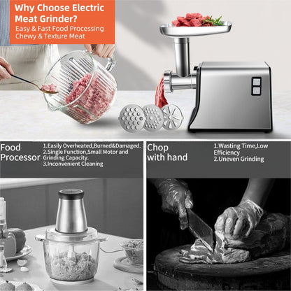 Compact Fully Automatic Electric Meat Grinder Kitchen Mincer Sausage Filler All-in-One Machine